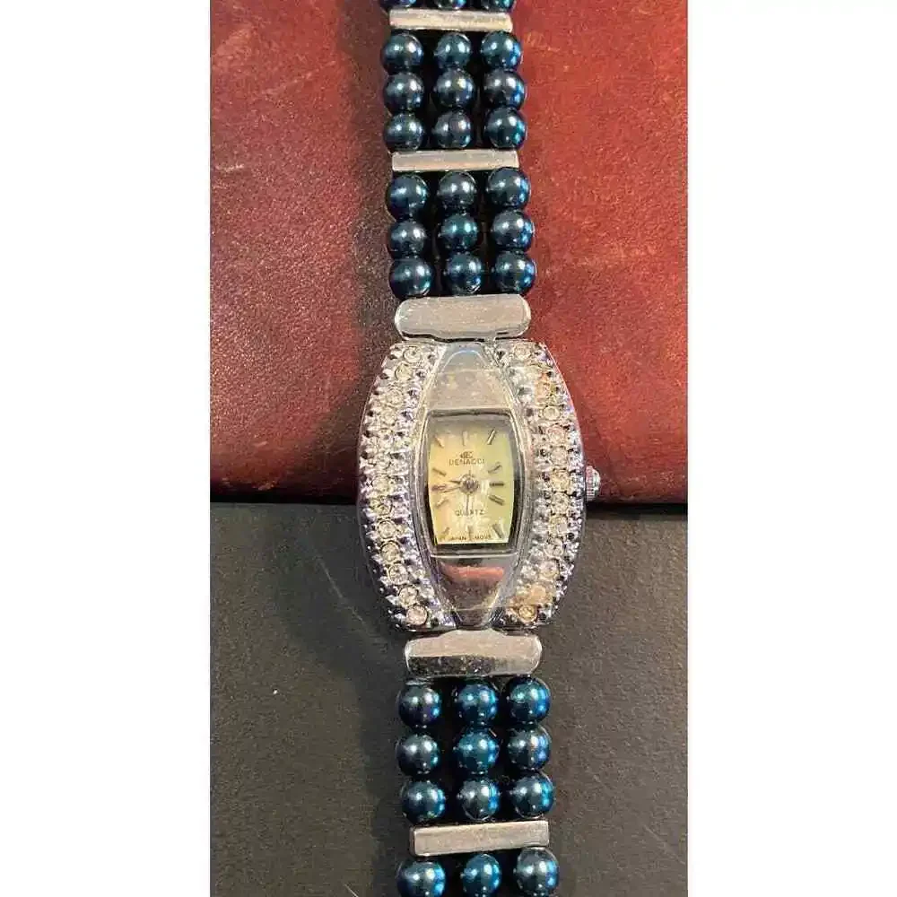 Women's 22mm Silver Tone Denacci Watch, MOP Face, Crystal Accents